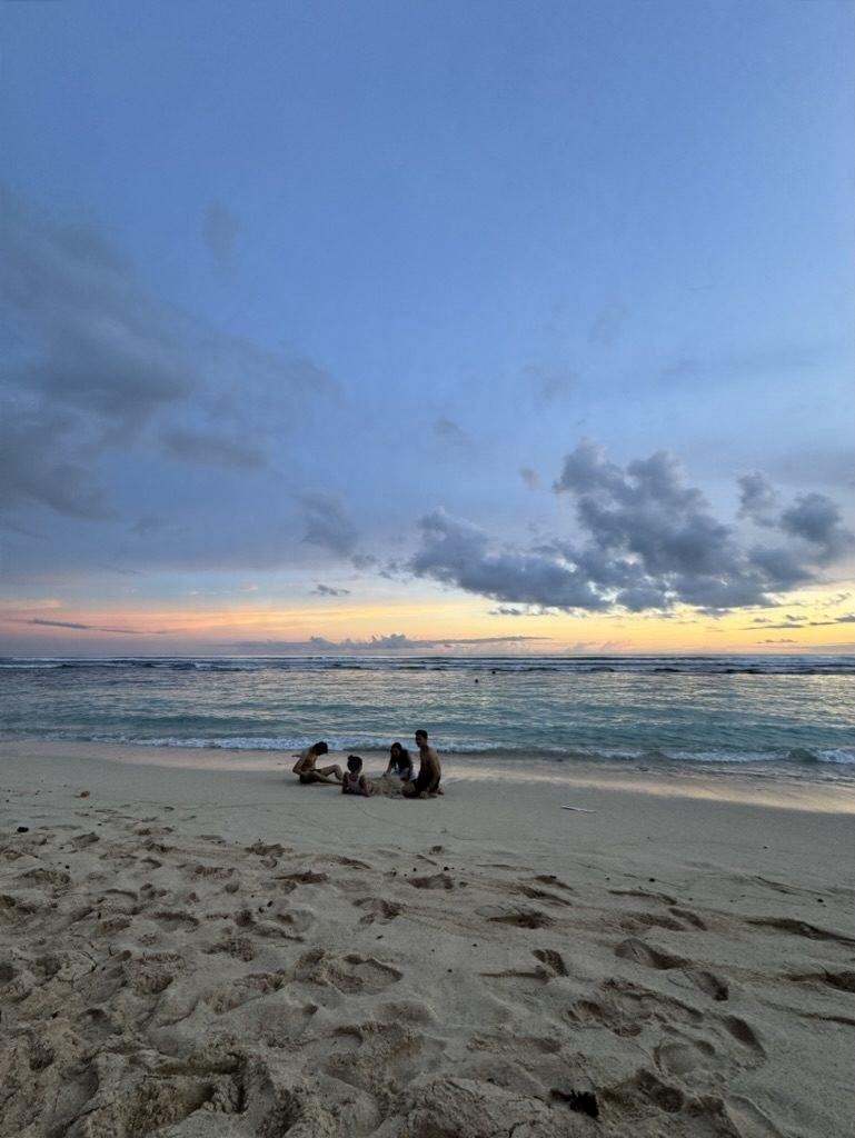 A beach at dusk