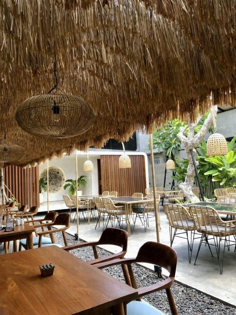 A cafe under a thatched roof