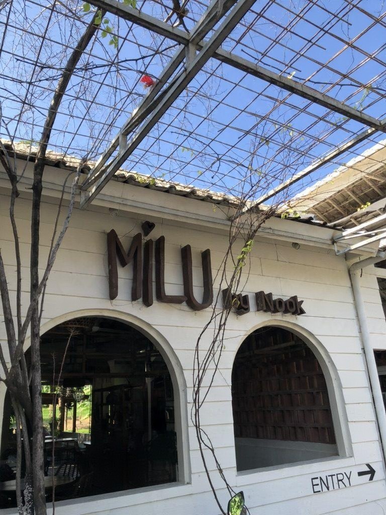 The entrance of Milu by Nook under a glass roof